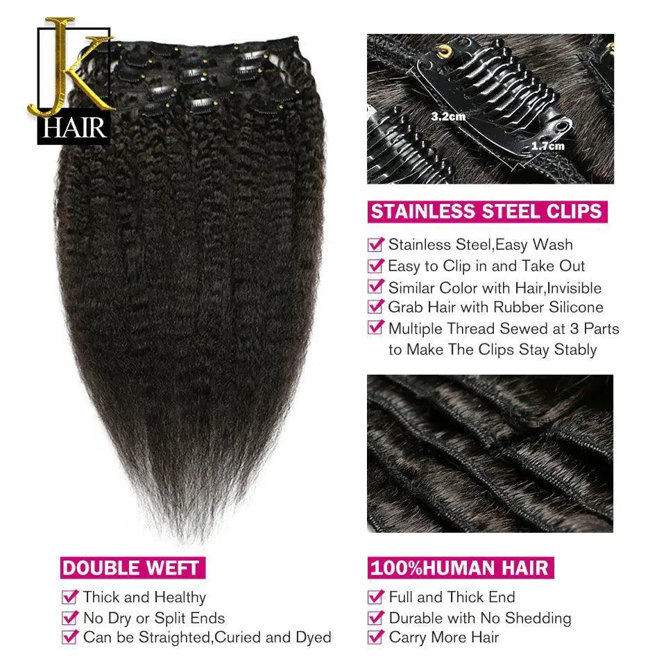 Brazilian Remy Kinky Straight Hair Extensions Natural Black