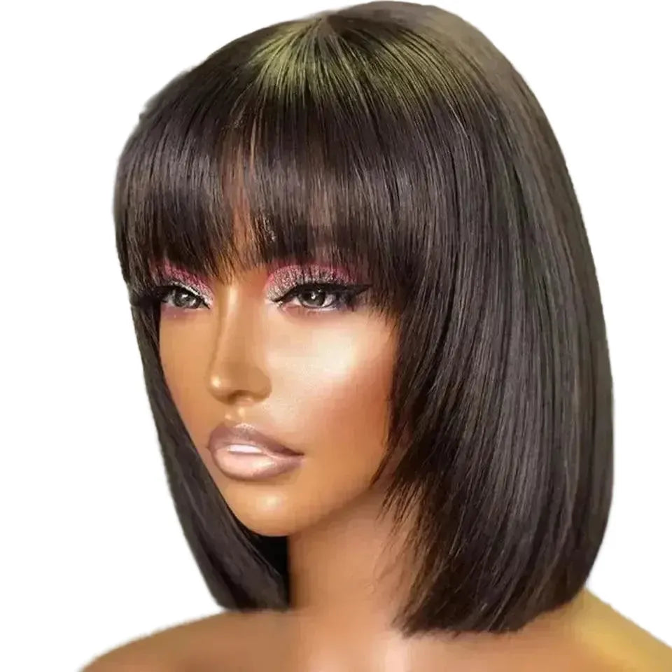 Glueless Brazilian Bob Wig With Bangs — 8inches