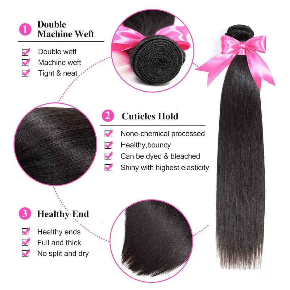 Brazilian Straight Hair Extensions Bundle Set For Volume