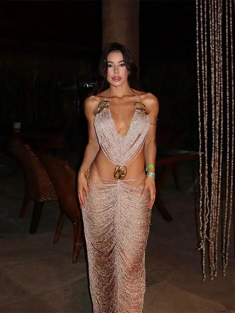 Bright Silk Glitter Party Dress Chic Elegance Glamour