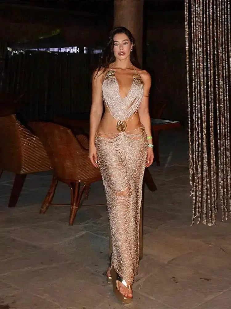 Bright Silk Glitter Party Dress Chic Elegance Glamour