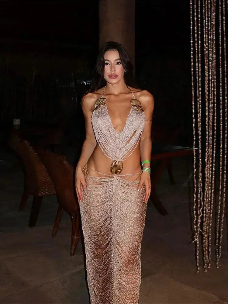 Bright Silk Glitter Party Dress Chic Elegance Glamour