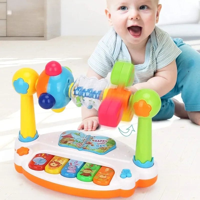 BrightBegin Baby Piano Toys Rotating Music Keyboard - Lights and Sounds Gift Kit