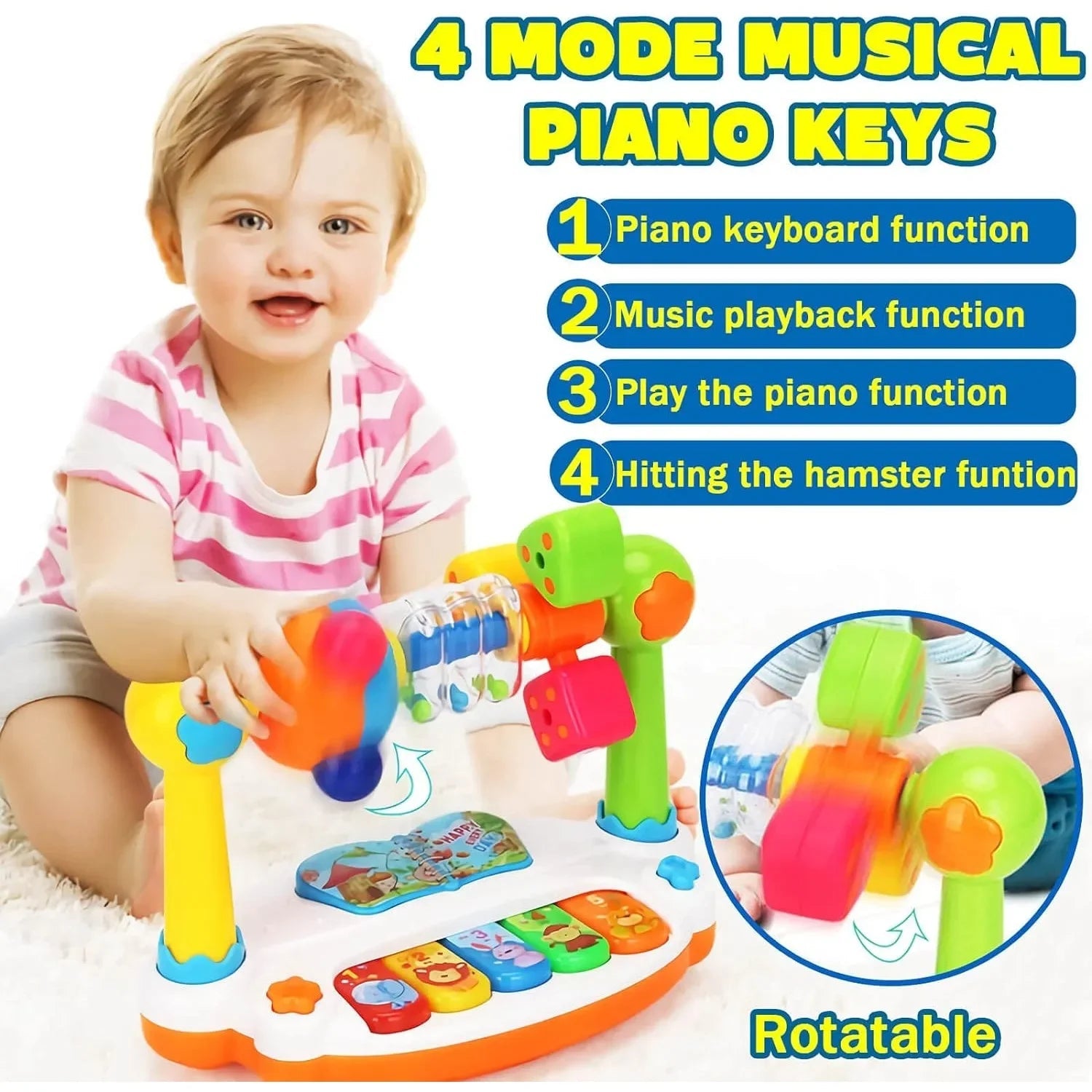 BrightBegin Baby Piano Toys Rotating Music Keyboard - Lights and Sounds Gift Kit