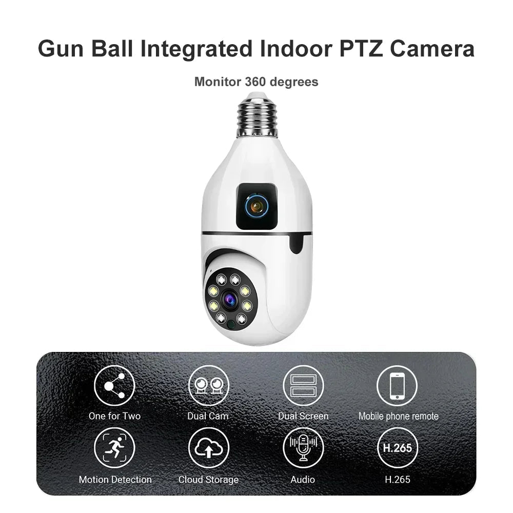BrightGuard 8MP E27 Bulb WiFi Camera Dual Lens - Color Night Vision And Tracking