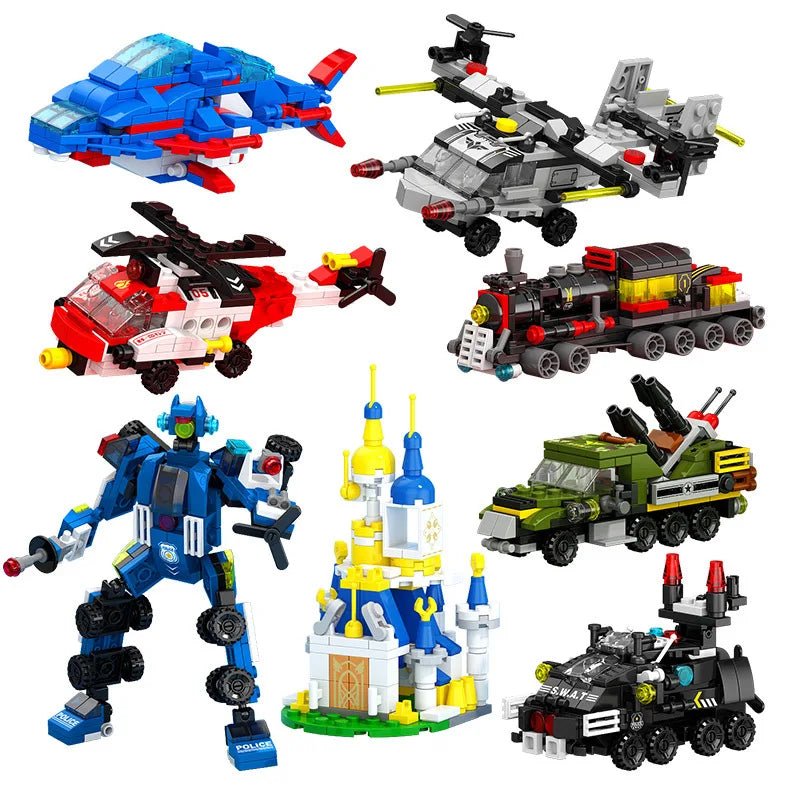 BrikCraft 6in1 Train Track Robot Helicopter Building Blocks Kit - Creative Build