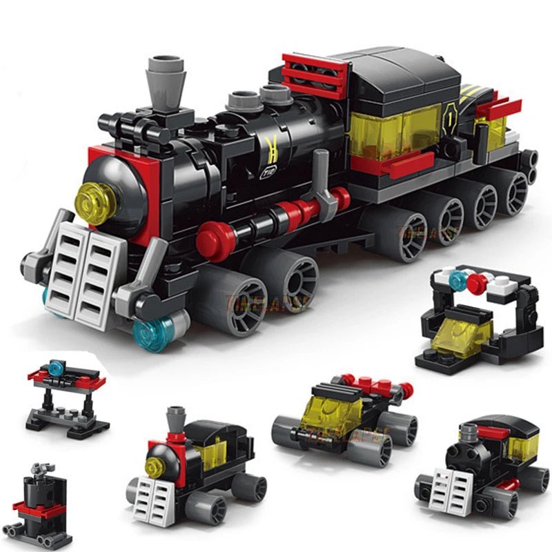 BrikCraft 6in1 Train Track Robot Helicopter Building Blocks Kit - Creative Build