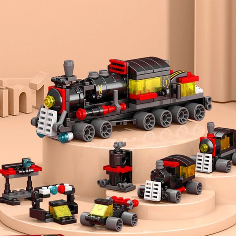 BrikCraft 6in1 Train Track Robot Helicopter Building Blocks Kit - Creative Build