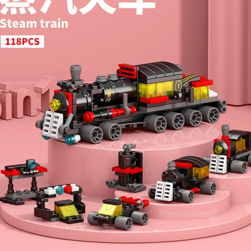 BrikCraft 6in1 Train Track Robot Helicopter Building Blocks Kit - Creative Build
