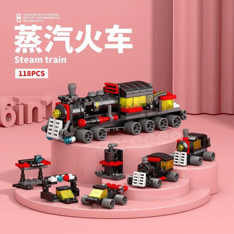 BrikCraft 6in1 Train Track Robot Helicopter Building Blocks Kit - Creative Build