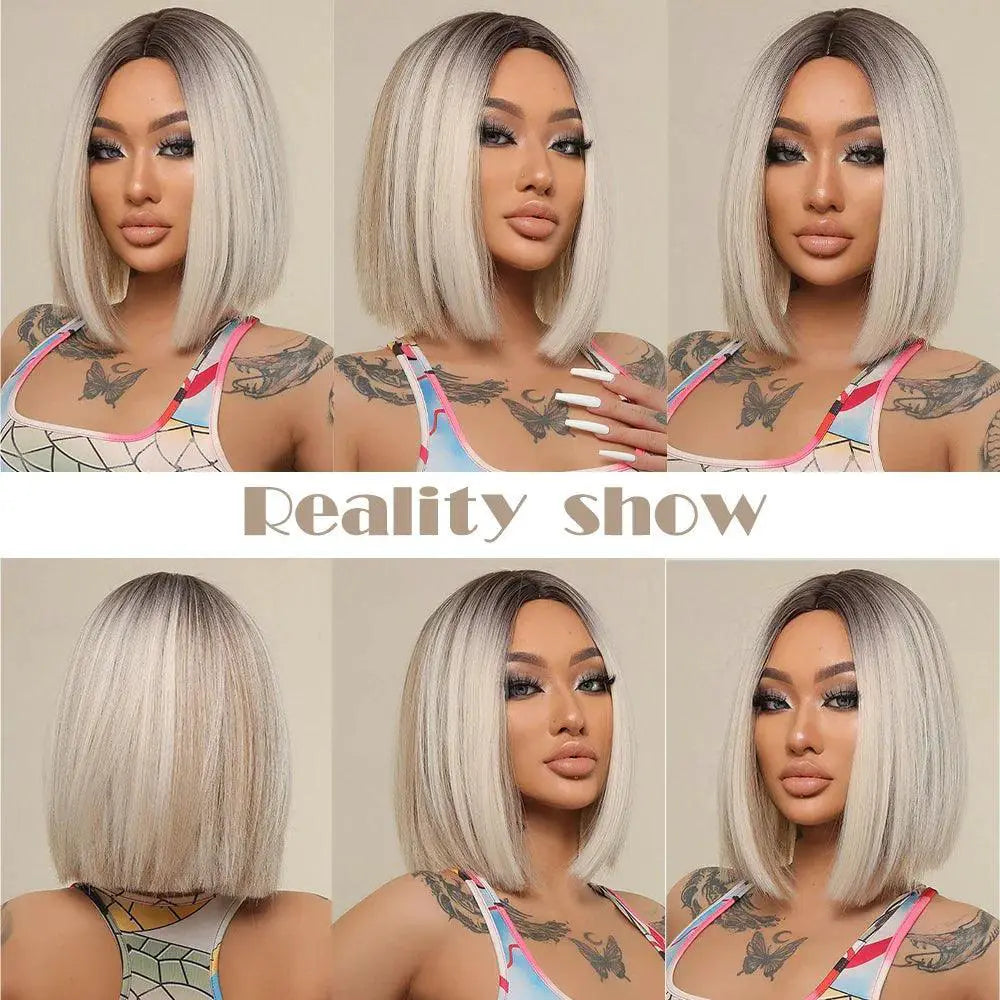 Brown Blonde Ombre Bob Wig for Women Stylish Hairpiece