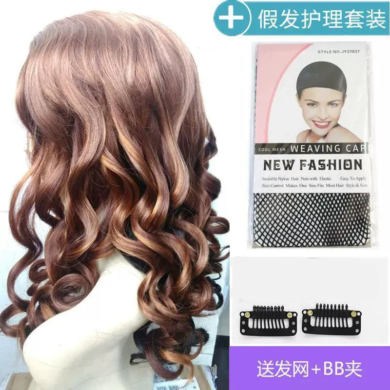 Brown Curly Medium Length High Temperature Wig Natural Look