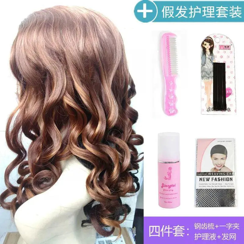 Brown Curly Medium Length High Temperature Wig Natural Look