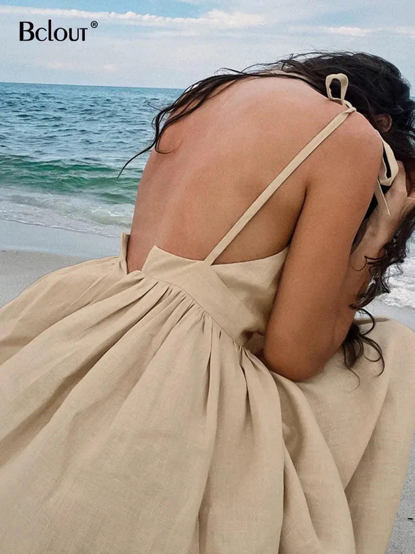 Brown Linen A Line Party Dress Chic Elegance For Women