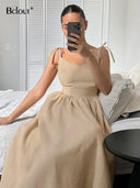 Brown Linen A-Line Party Dress Chic Elegance for Women