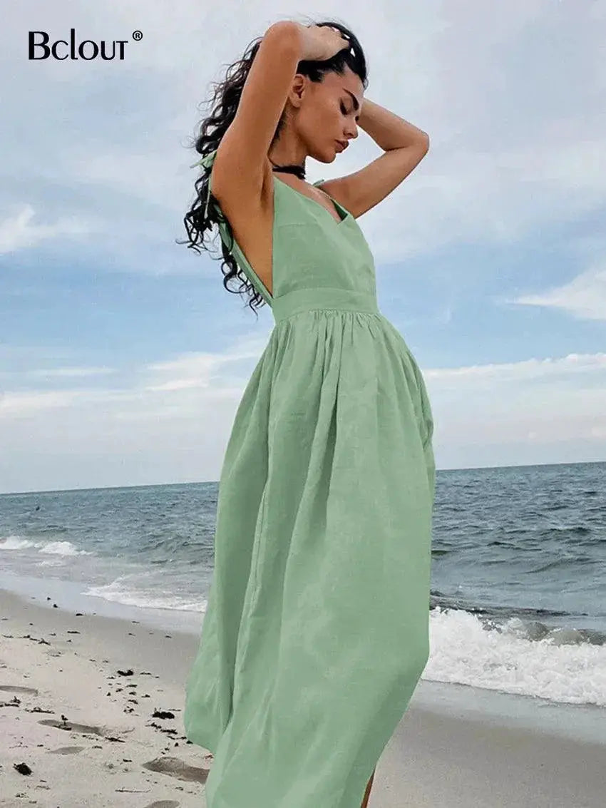 Brown Linen A Line Party Dress Chic Elegance For Women