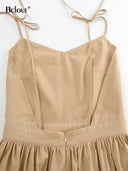 Brown Linen A-Line Party Dress Chic Elegance for Women