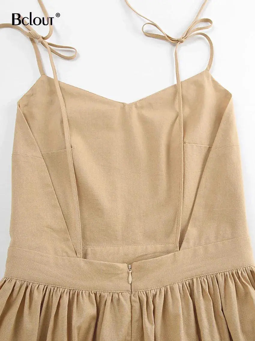 Brown Linen A Line Party Dress Chic Elegance For Women