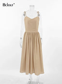 Brown Linen A-Line Party Dress Chic Elegance for Women