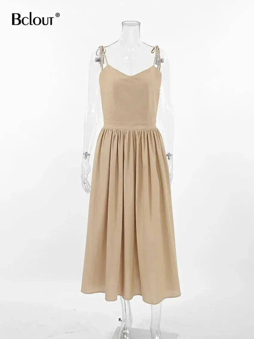 Brown Linen A Line Party Dress Chic Elegance For Women