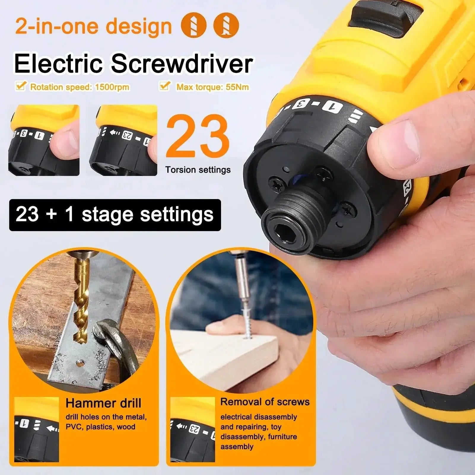 Brushless Li Ion Cordless Electric Screwdriver 55Nm 16.8V
