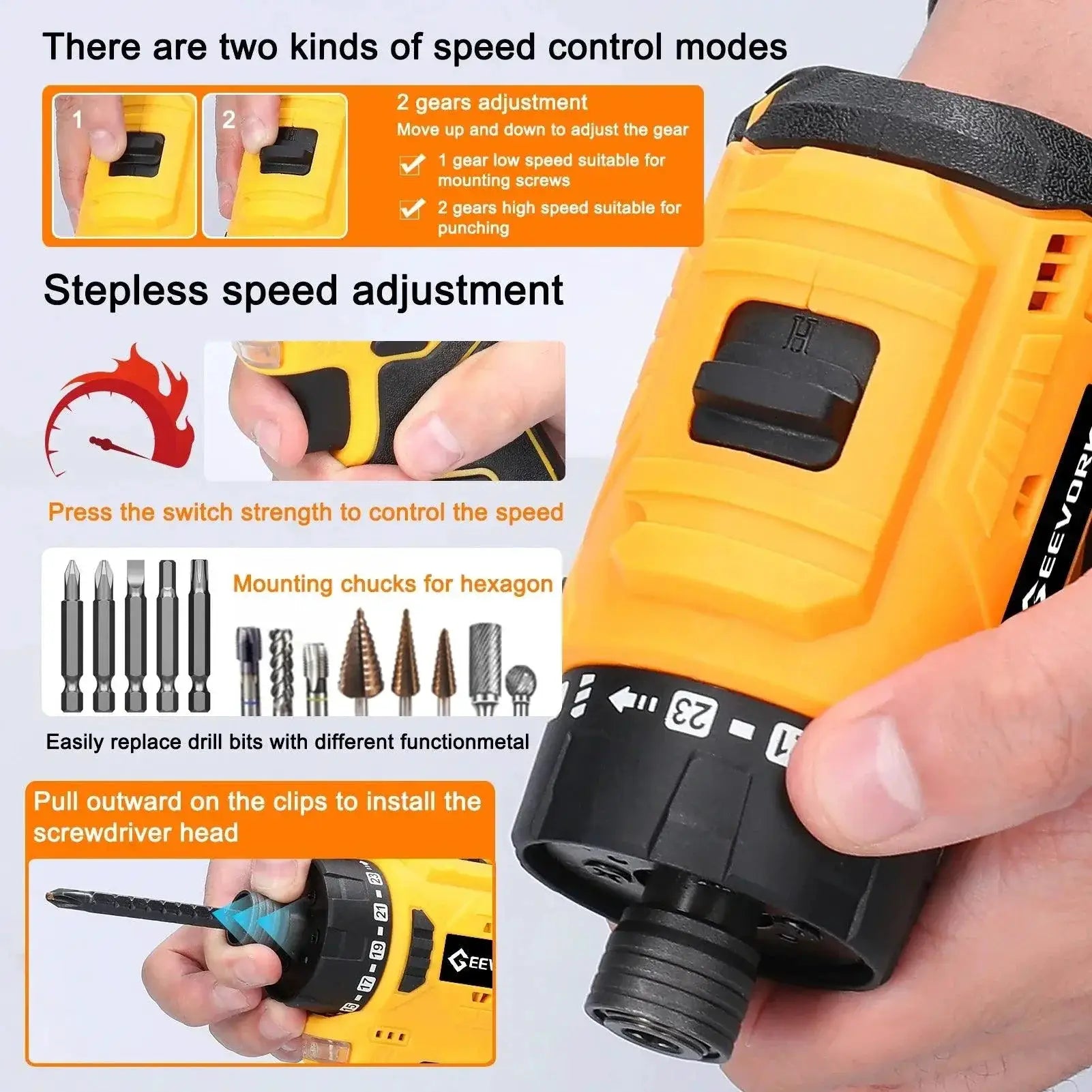 Brushless Li Ion Cordless Electric Screwdriver 55Nm 16.8V