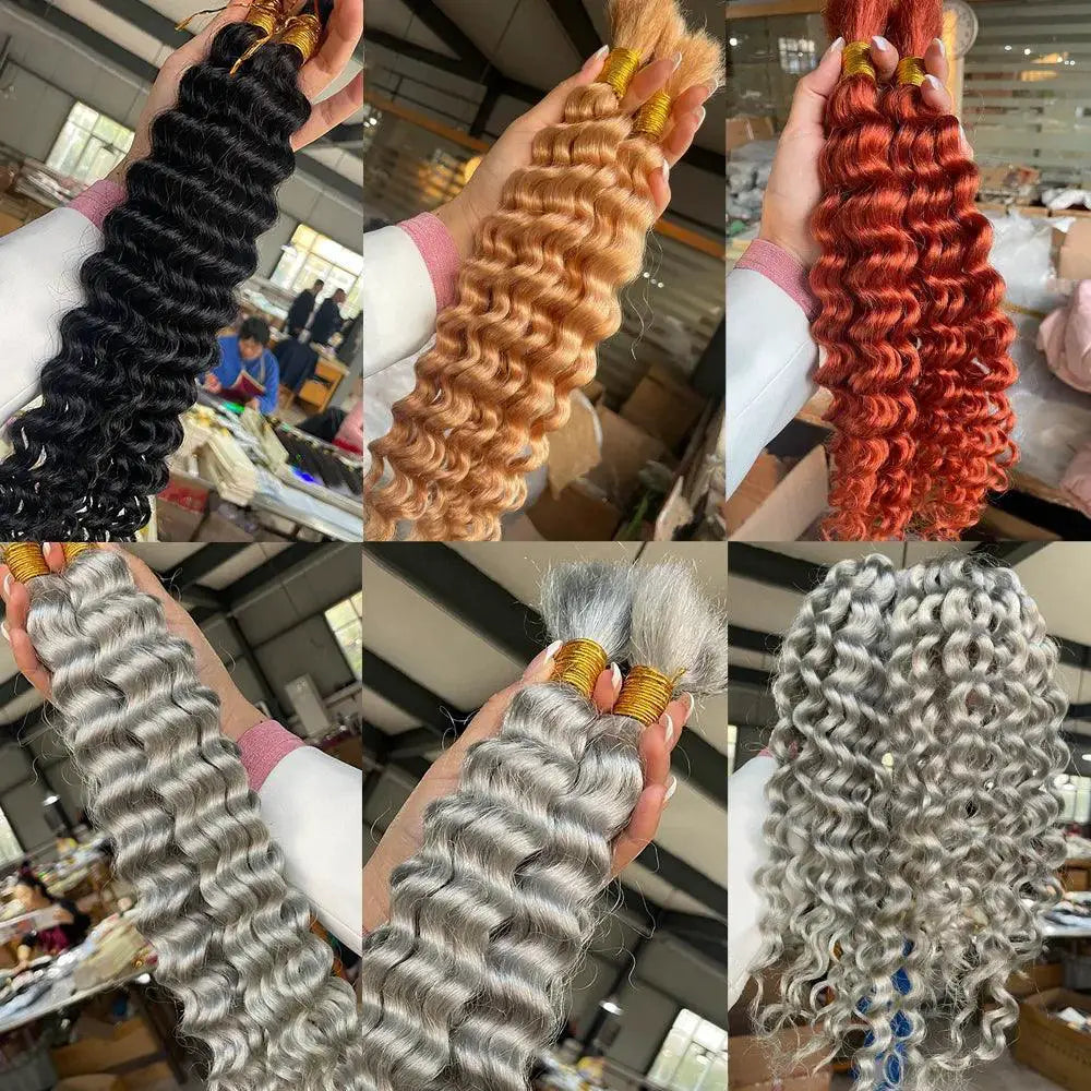 Brazilian Remy Deep Wave Hair Extensions Grey Ginger Brown
