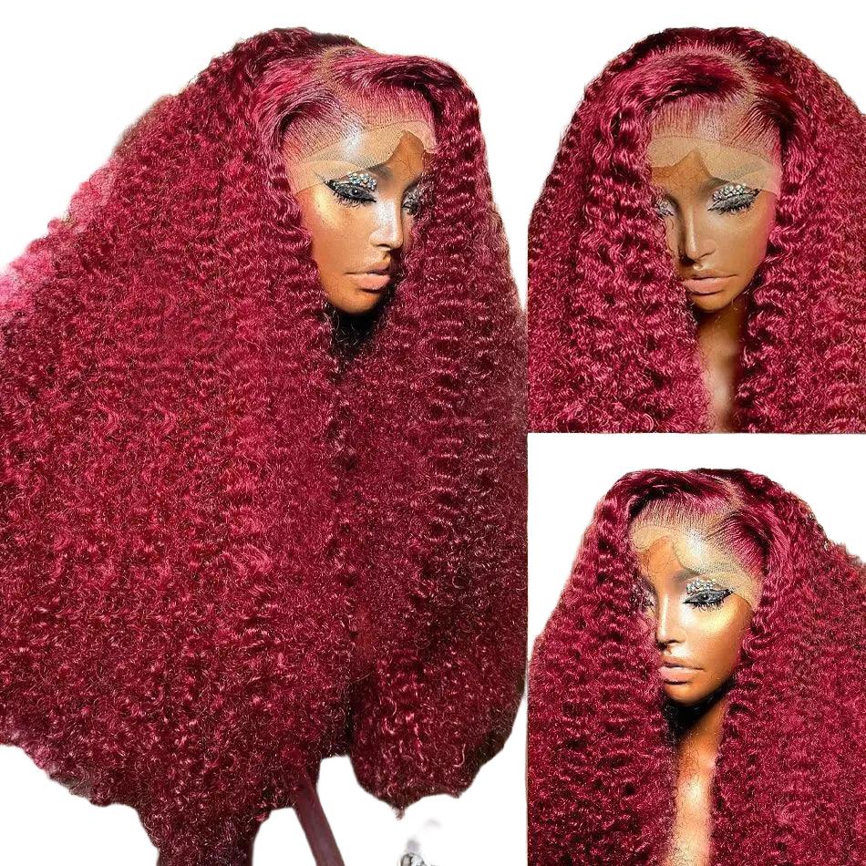 Burgundy Deep Wave Lace Front Wig Premium Quality - 13x6 HD Lace Wig 38inches | 250 density product image