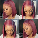 Burgundy Lace Front Human Hair Bob Wig Short Style Women