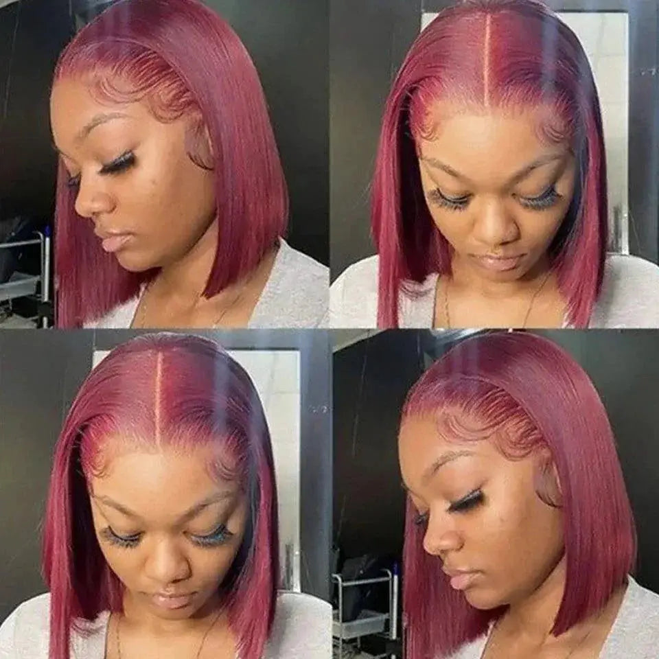 Burgundy Lace Front Peruvian Remy Bob Wig Short Style Women