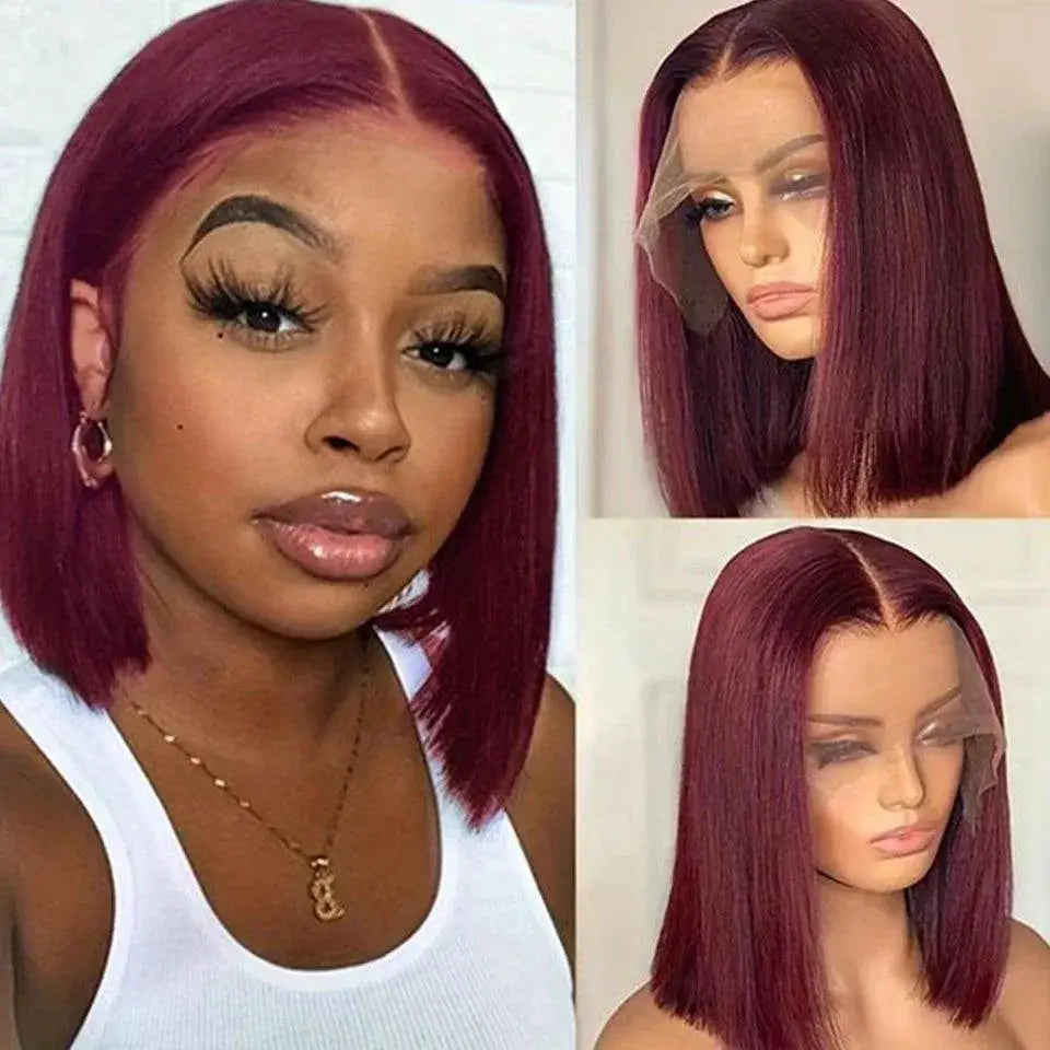 Burgundy Lace Front Peruvian Remy Bob Wig Short Style Women