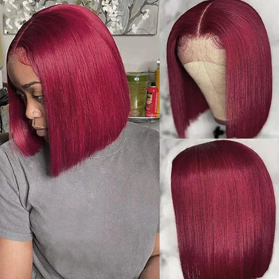 Burgundy Lace Front Peruvian Remy Bob Wig Short Style Women