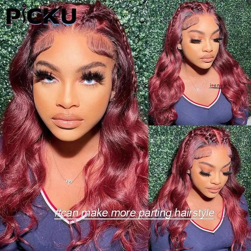 Burgundy Loose Body Wave Lace Front Wig 30 - 34 Inch 99J