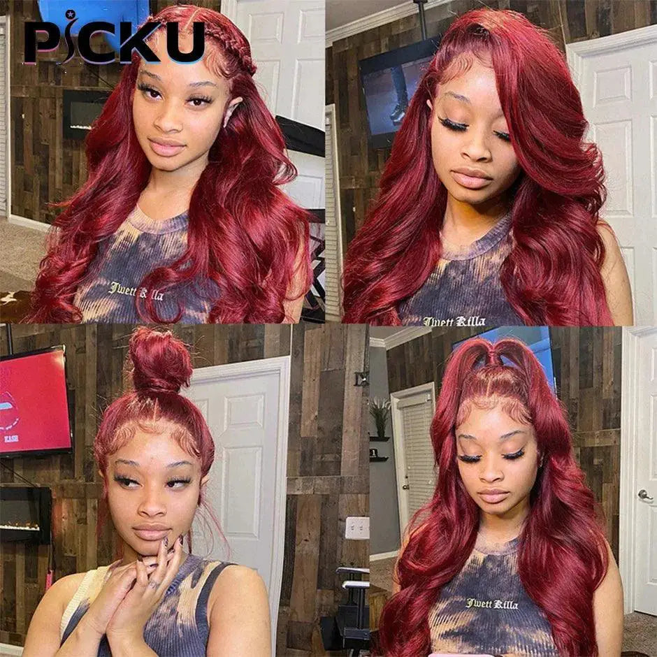 Burgundy Loose Body Wave Lace Front Wig 30 - 34 Inch 99J