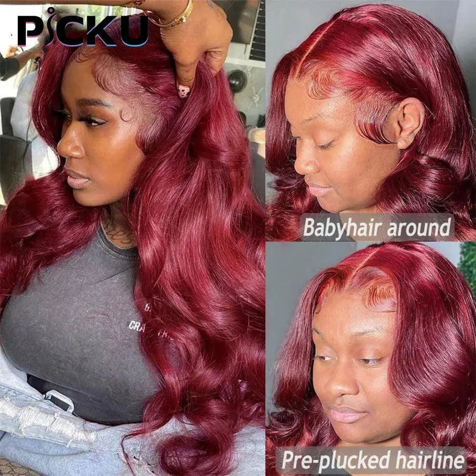 Burgundy Loose Body Wave Lace Front Wig 30 - 34 Inch 99J