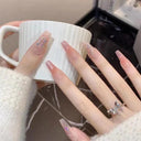 Butterfly Pink Press-On Nails Set: Charming Beauty Tools Included