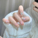 Butterfly Pink Press-On Nails Set: Charming Beauty Tools Included