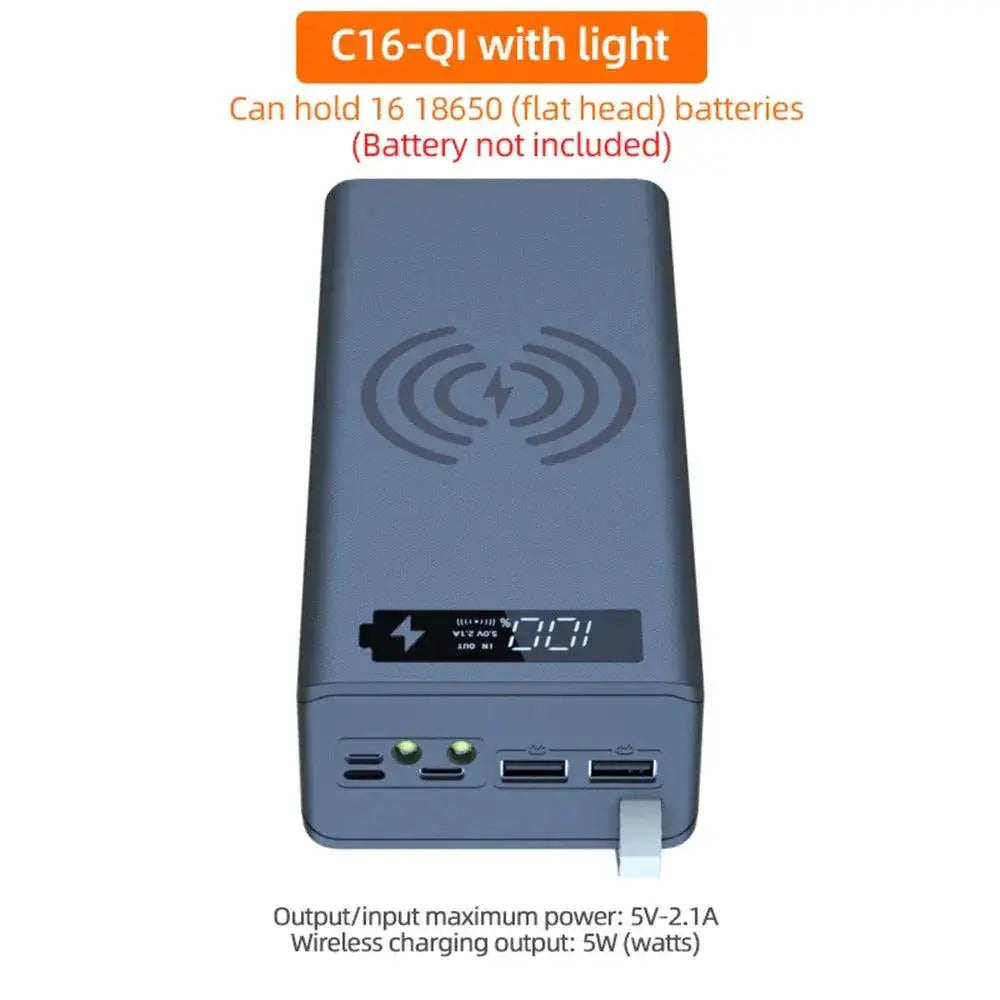 C16 USB Power Bank Case for 18650 Batteries Detachable