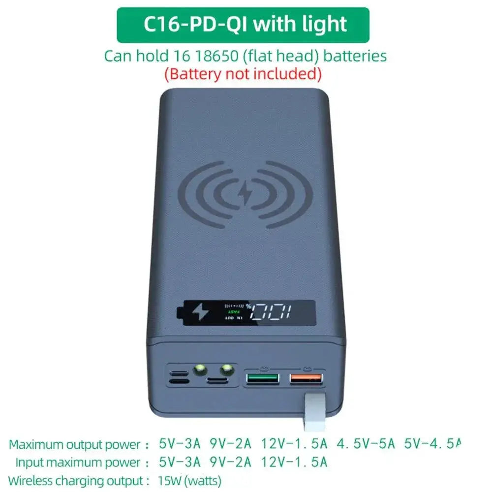 C16 USB Power Bank Case for 18650 Batteries Detachable