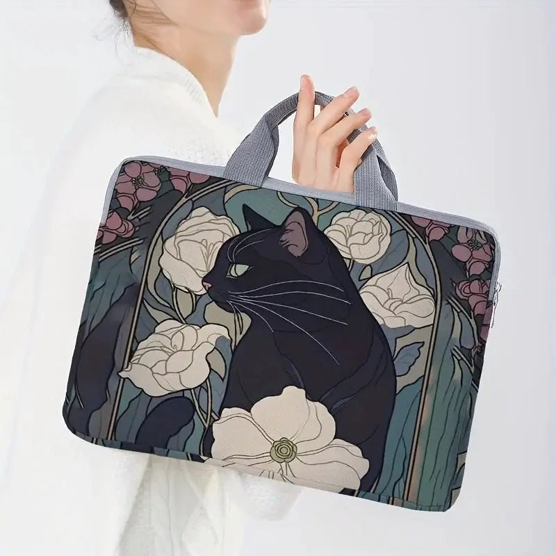Camellia Black Cat Pattern Laptop Bag For 14 Inch Laptops Must Have Two Styles