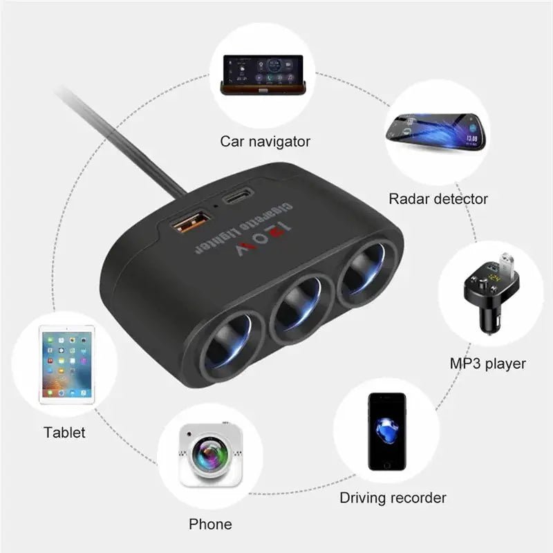 Car Charger 3-In-1 for Dashcam Power