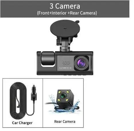 Car Dash Cam With Three Lens Night Vision Recorder HD