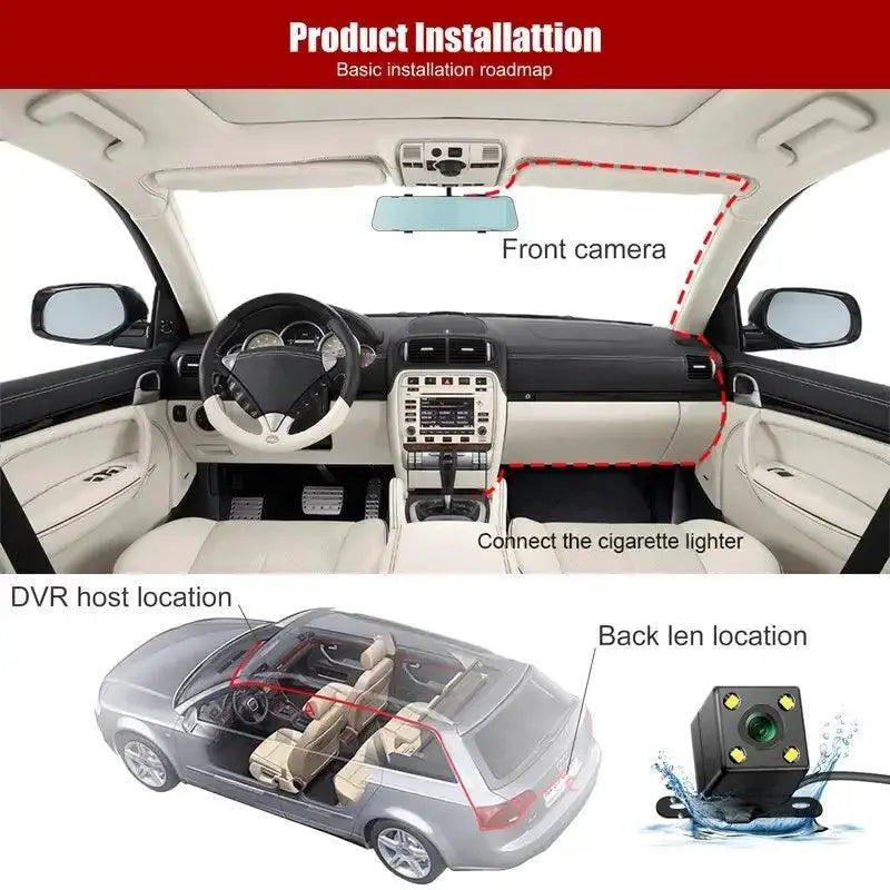 Car Dash Cam With Three Lens Night Vision Recorder HD