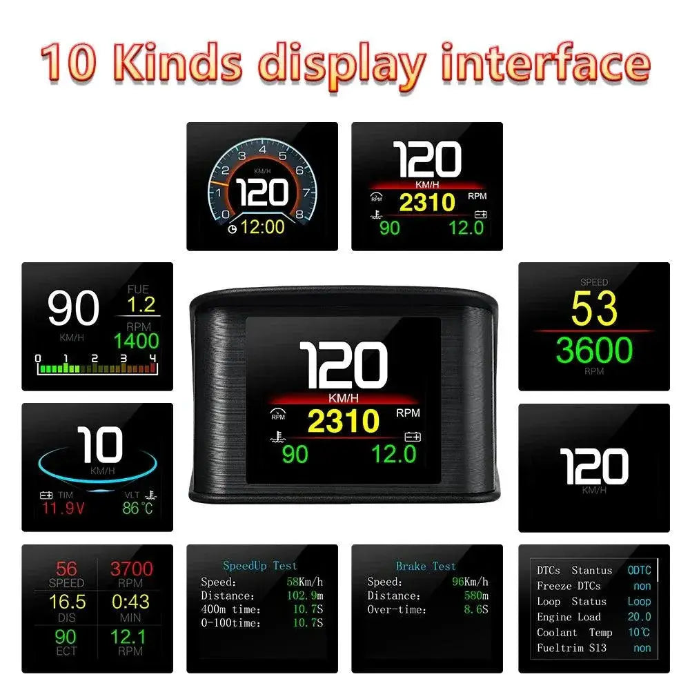 Car Head Up Display OBD2 GPS For Driving Data And Alarms