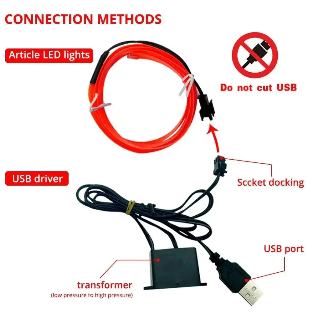 Car Interior LED Neon Light Strip Flexible USB Powered