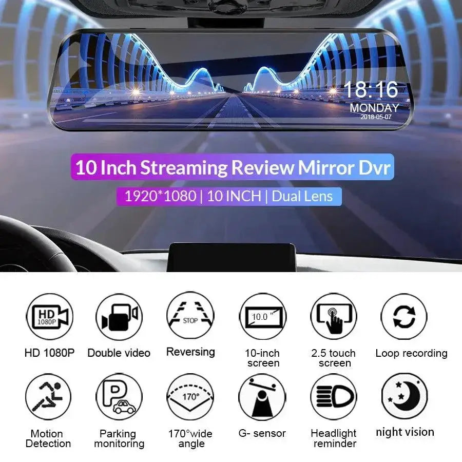 Car Mirror Camera Touch Screen Dual Recording Full HD