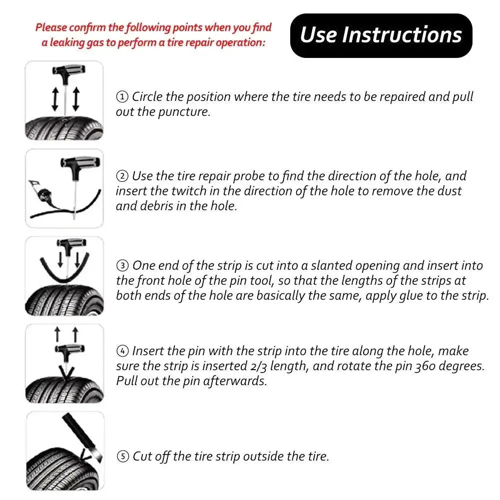 Car Tire Repair Kit With Studding Tools For Tubeless Tires