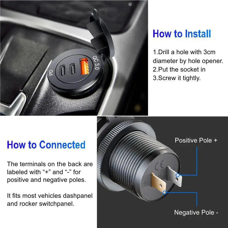 Car USB PD Fast Charge Charger With Multiple Ports
