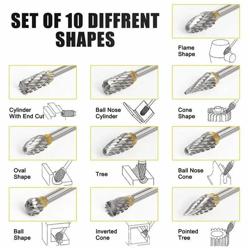 Carbide Burr Set Tungsten Steel Rotary File For Woodworking