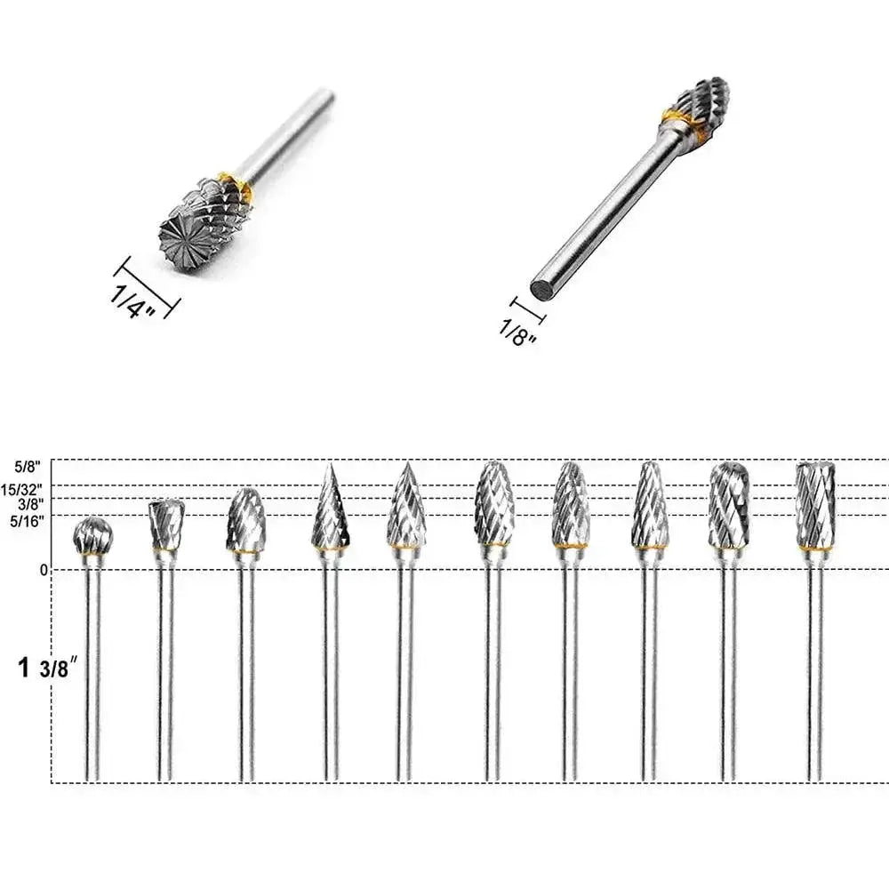 Carbide Rotary Tool Burr Set 10 Piece Premium Tungsten Steel